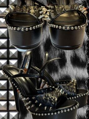 Black Upcycled & Handmade Spiked Pump Heels